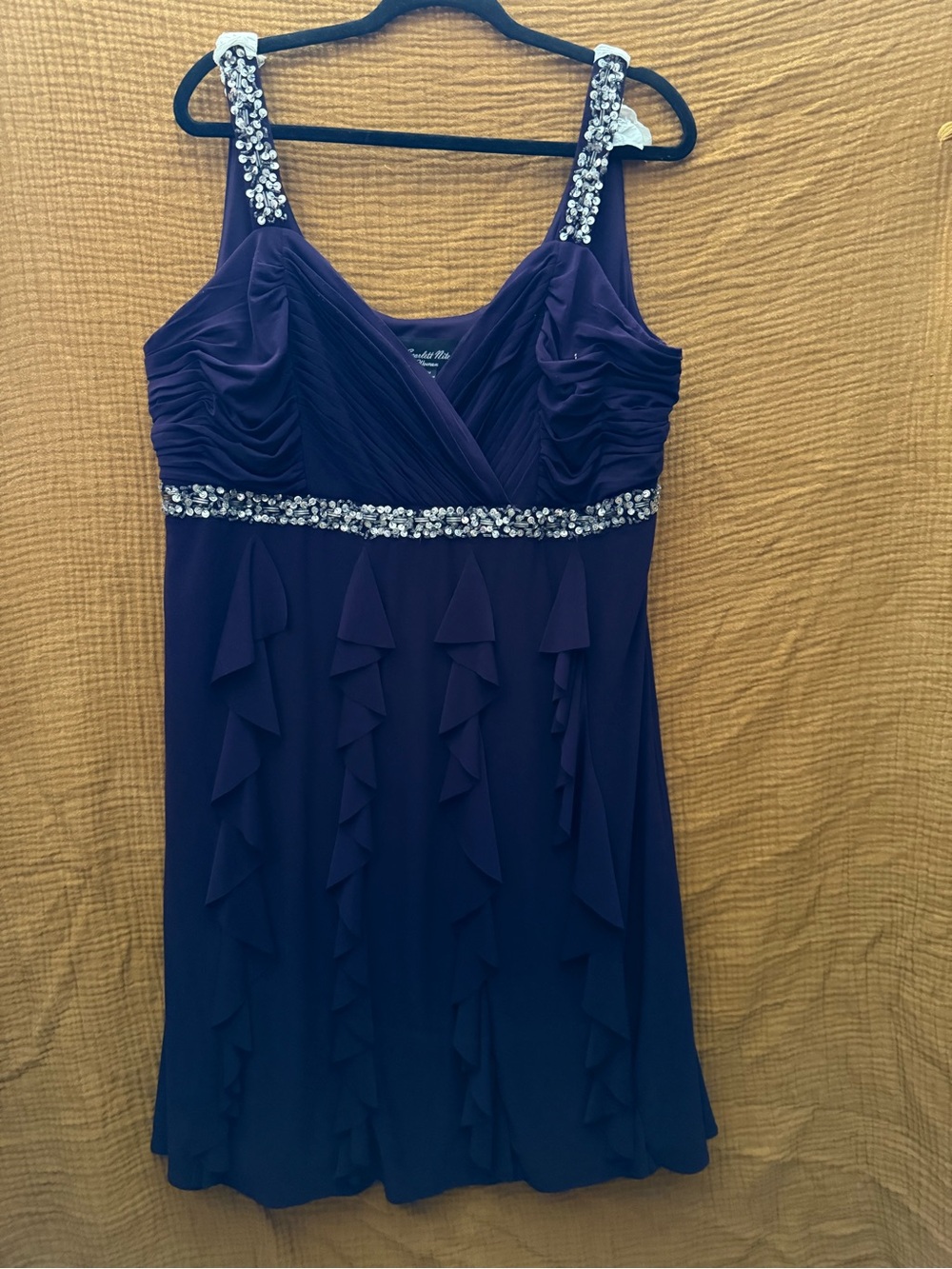 Scarlett Nite Purple Embellished Ruffle Cocktail Dress